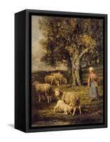 A Shepherdess and Sheep in a Barbizon Landscape-Charles Emile Jacque-Framed Stretched Canvas