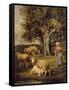 A Shepherdess and Sheep in a Barbizon Landscape-Charles Emile Jacque-Framed Stretched Canvas