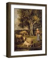 A Shepherdess and Sheep in a Barbizon Landscape-Charles Emile Jacque-Framed Giclee Print