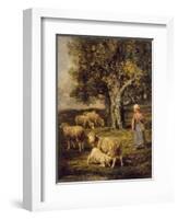 A Shepherdess and Sheep in a Barbizon Landscape-Charles Emile Jacque-Framed Giclee Print