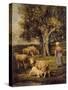 A Shepherdess and Sheep in a Barbizon Landscape-Charles Emile Jacque-Stretched Canvas