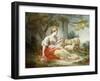 A Shepherdess Seated with Sheep and a Basket of Flowers Near a Ruin in a Wooded Landscape-Jean-Honoré Fragonard-Framed Giclee Print