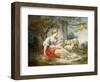 A Shepherdess Seated with Sheep and a Basket of Flowers Near a Ruin in a Wooded Landscape-Jean-Honoré Fragonard-Framed Giclee Print