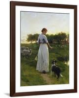 A Shepherdess with Her Dog and Flock in a Moonlit Meadow-George Faulkner Wetherbee-Framed Giclee Print