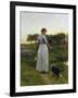 A Shepherdess with Her Dog and Flock in a Moonlit Meadow-George Faulkner Wetherbee-Framed Giclee Print