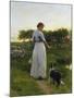 A Shepherdess with Her Dog and Flock in a Moonlit Meadow-George Faulkner Wetherbee-Mounted Giclee Print