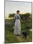 A Shepherdess with Her Dog and Flock in a Moonlit Meadow-George Faulkner Wetherbee-Mounted Giclee Print