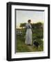 A Shepherdess with Her Dog and Flock in a Moonlit Meadow-George Faulkner Wetherbee-Framed Giclee Print