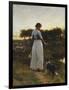 A Shepherdess with her Dog and Flock in a Moonlit Meadow-George Faulkener Wetherbee-Framed Giclee Print