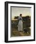 A Shepherdess with her Dog and Flock in a Moonlit Meadow-George Faulkener Wetherbee-Framed Premium Giclee Print