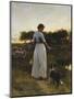 A Shepherdess with her Dog and Flock in a Moonlit Meadow-George Faulkener Wetherbee-Mounted Premium Giclee Print