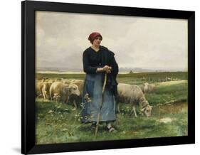 A Shepherdess with Her Flock-Julien Dupre-Framed Giclee Print