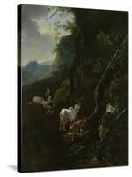 A Sherpherdess with Animals in a Mountainous Landscape-Adam Pijnacker-Stretched Canvas