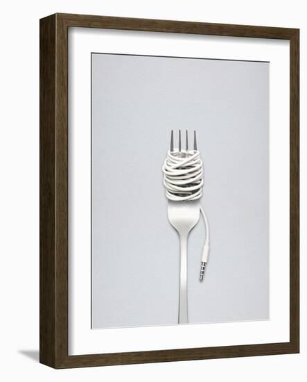 A Shining Fork with Noodle Made of Cable with Music Jack Plug in Metal-Fisher Photostudio-Framed Photographic Print