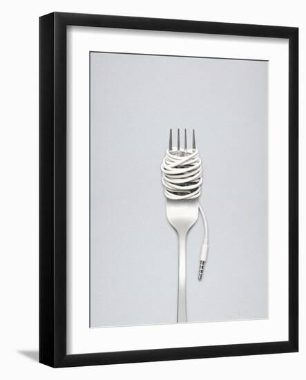 A Shining Fork with Noodle Made of Cable with Music Jack Plug in Metal-Fisher Photostudio-Framed Photographic Print