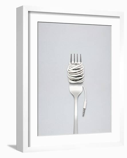 A Shining Fork with Noodle Made of Cable with Music Jack Plug in Metal-Fisher Photostudio-Framed Photographic Print