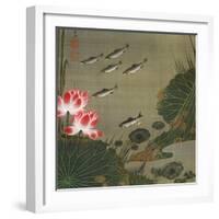 A Shoal of Trout and Lotus-Jakuchu Ito-Framed Giclee Print