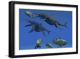 A Shonisaurus Ichthyosaur Stabs a Coelacanth Fish in Triassic Seas-Stocktrek Images-Framed Art Print