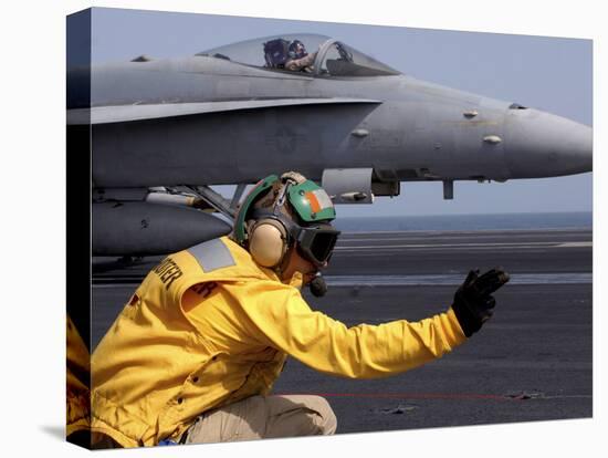 A Shooter Launches an F/A-18E Super Hornet from USS Ronald Reagan-Stocktrek Images-Stretched Canvas