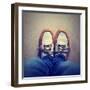 A Shot of Yellow and White Boat or Deck Shoes-graphicphoto-Framed Photographic Print