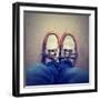 A Shot of Yellow and White Boat or Deck Shoes-graphicphoto-Framed Photographic Print