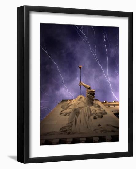 A Show of Lightning Ripples Across the North Texas Sky Above the Bass Performance Hall-null-Framed Photographic Print