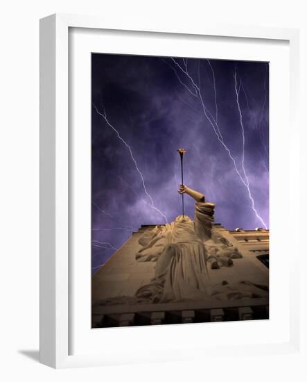 A Show of Lightning Ripples Across the North Texas Sky Above the Bass Performance Hall-null-Framed Photographic Print