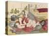A 'Shunga'(Erotic) Print: a Woman and Two Men-Kitao Masanobu-Stretched Canvas