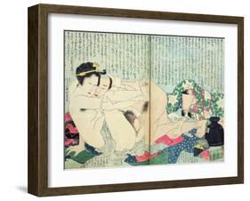 A 'Shunga' (Erotic Print), from 'Manpoku Wago-Jin': Lovers and a Wine Jar, 1821-Katsushika Hokusai-Framed Giclee Print