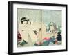 A 'Shunga' (Erotic Print), from 'Manpoku Wago-Jin': Lovers and a Wine Jar, 1821-Katsushika Hokusai-Framed Giclee Print