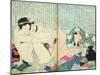 A 'Shunga' (Erotic Print), from 'Manpoku Wago-Jin': Lovers and a Wine Jar, 1821-Katsushika Hokusai-Mounted Giclee Print
