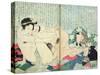 A 'Shunga' (Erotic Print), from 'Manpoku Wago-Jin': Lovers and a Wine Jar, 1821-Katsushika Hokusai-Stretched Canvas