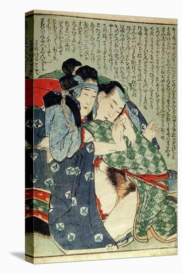 A 'Shunga' (Erotic Print), from 'Manpoku Wago-Jin': Seated Lovers, 1821-Katsushika Hokusai-Stretched Canvas