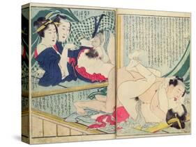 A 'Shunga' (Erotic Print), from 'Manpoku Wago-Jin: Two Pairs of Lovers, 1821-Katsushika Hokusai-Stretched Canvas