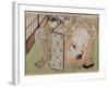 A 'Shunga' (Erotic) Print: Lovers Being Observed by a Maid from Behind a Screen-Isoda Koryusai-Framed Giclee Print