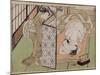 A 'Shunga' (Erotic) Print: Lovers Being Observed by a Maid from Behind a Screen-Isoda Koryusai-Mounted Giclee Print