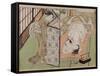 A 'Shunga' (Erotic) Print: Lovers Being Observed by a Maid from Behind a Screen-Isoda Koryusai-Framed Stretched Canvas