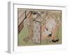 A 'Shunga' (Erotic) Print: Lovers Being Observed by a Maid from Behind a Screen-Isoda Koryusai-Framed Giclee Print