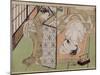 A 'Shunga' (Erotic) Print: Lovers Being Observed by a Maid from Behind a Screen-Isoda Koryusai-Mounted Giclee Print