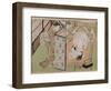 A 'Shunga' (Erotic) Print: Lovers Being Observed by a Maid from Behind a Screen-Isoda Koryusai-Framed Giclee Print