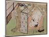 A 'Shunga' (Erotic) Print: Lovers Being Observed by a Maid from Behind a Screen-Isoda Koryusai-Mounted Giclee Print