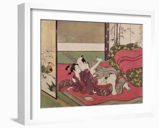 A 'Shunga', from a Series of Twenty Four Erotic Prints: Lovers, a Man and a Boy, 1725-70-Suzuki Harunobu-Framed Giclee Print