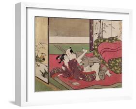 A 'Shunga', from a Series of Twenty Four Erotic Prints: Lovers, a Man and a Boy, 1725-70-Suzuki Harunobu-Framed Giclee Print