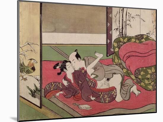 A 'Shunga', from a Series of Twenty Four Erotic Prints: Lovers, a Man and a Boy, 1725-70-Suzuki Harunobu-Mounted Giclee Print