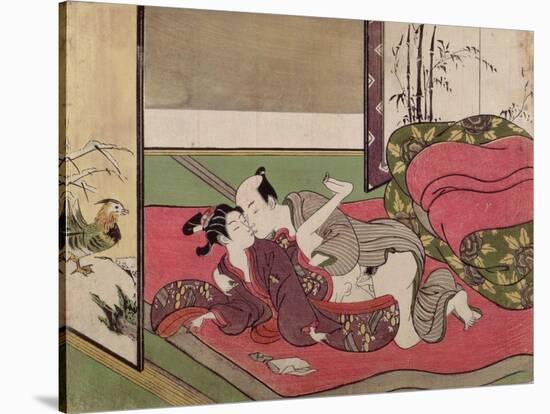 A 'Shunga', from a Series of Twenty Four Erotic Prints: Lovers, a Man and a Boy, 1725-70-Suzuki Harunobu-Stretched Canvas