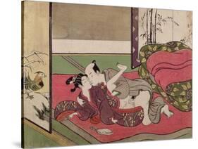 A 'Shunga', from a Series of Twenty Four Erotic Prints: Lovers, a Man and a Boy, 1725-70-Suzuki Harunobu-Stretched Canvas