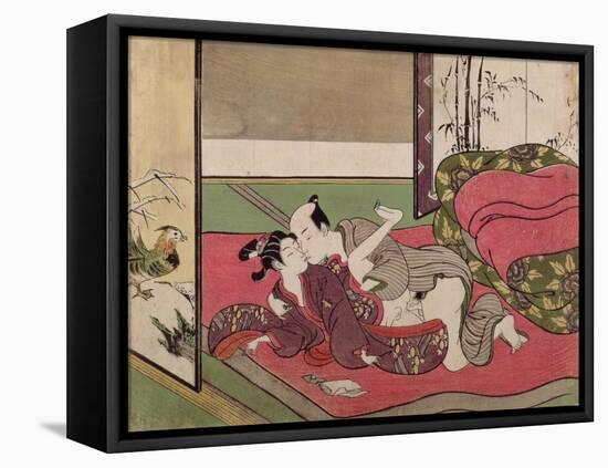 A 'Shunga', from a Series of Twenty Four Erotic Prints: Lovers, a Man and a Boy, 1725-70-Suzuki Harunobu-Framed Stretched Canvas