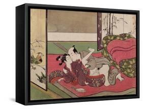 A 'Shunga', from a Series of Twenty Four Erotic Prints: Lovers, a Man and a Boy, 1725-70-Suzuki Harunobu-Framed Stretched Canvas