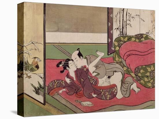 A 'Shunga', from a Series of Twenty Four Erotic Prints: Lovers, a Man and a Boy, 1725-70-Suzuki Harunobu-Stretched Canvas