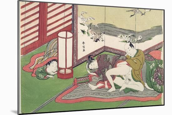 A 'Shunga', from a Series of Twenty Four Erotic Prints: Lovers with a Child Looking On, 1725-70-Suzuki Harunobu-Mounted Giclee Print